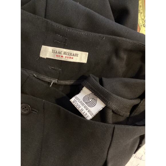 Isaac Mizrahi Couture 90’s Black Wool Wide Leg Criss Cross Waist Pants S 28w - Picture 3 of 4